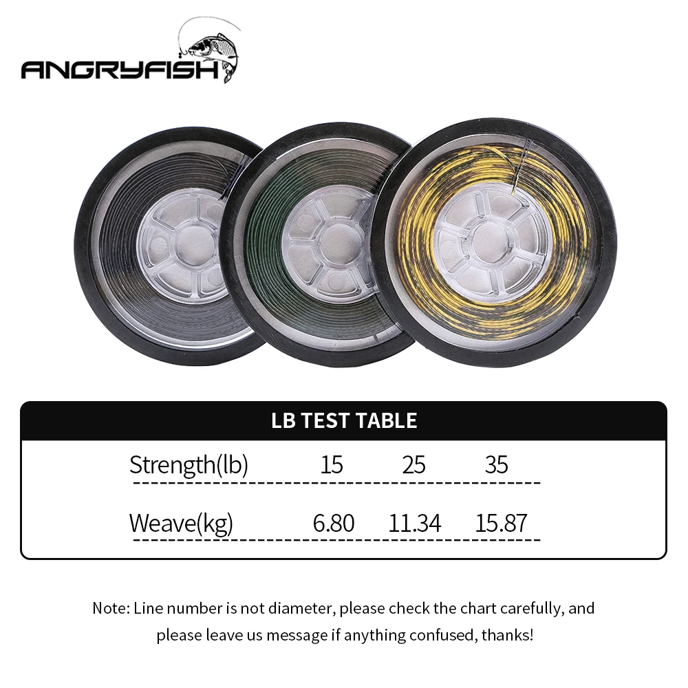 Angryfish 15m Carp fishing line Coated Hook Link Skin Line 15LB/25LB/35LB