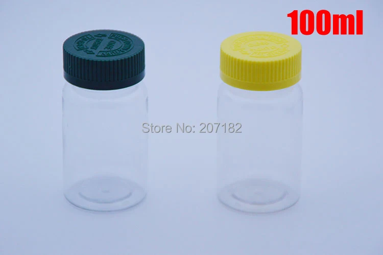 

100pcs 100ml Clear Child-proof PET Bottles,Capsules/Pills/Powder/Vitamin Plastic Bottles with Green/Yellow Colors Screwing Lids