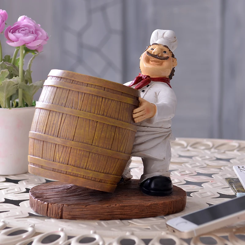 

Funny Chef Statue Bottle Stand Decorative Polyresin Wine Barrel Barware and Drinkware Device Gift Craft Ornament Accessories