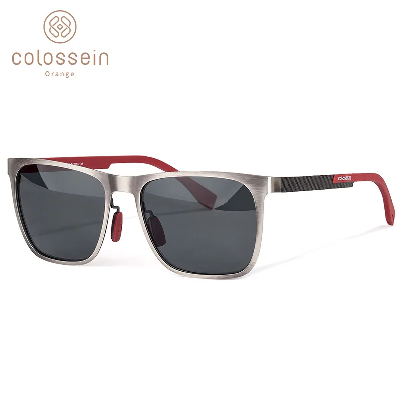 COLOSSEIN Sunglasses Men Polarized Classic Fashion Metal Square Frame Lens Grey Blue Style For Women Glasses UV400 Protection