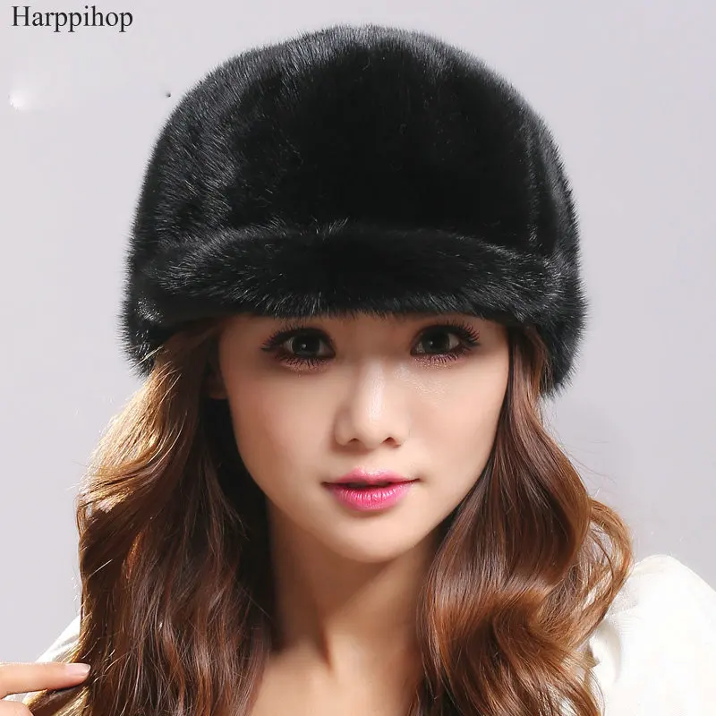 Harppihop 2017 new Wholesale Women Winter Hat Female Rear Mink Hat with Short Front Brim Fashion Hat Brand Autumn Warm Visors