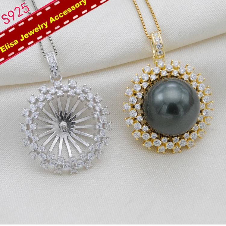 Sunflower Pendant Settings S925 Sterling Silver Pearl Pendant Holder Women DIY Pendant Jewelry Accessory 3Pieces/Lot