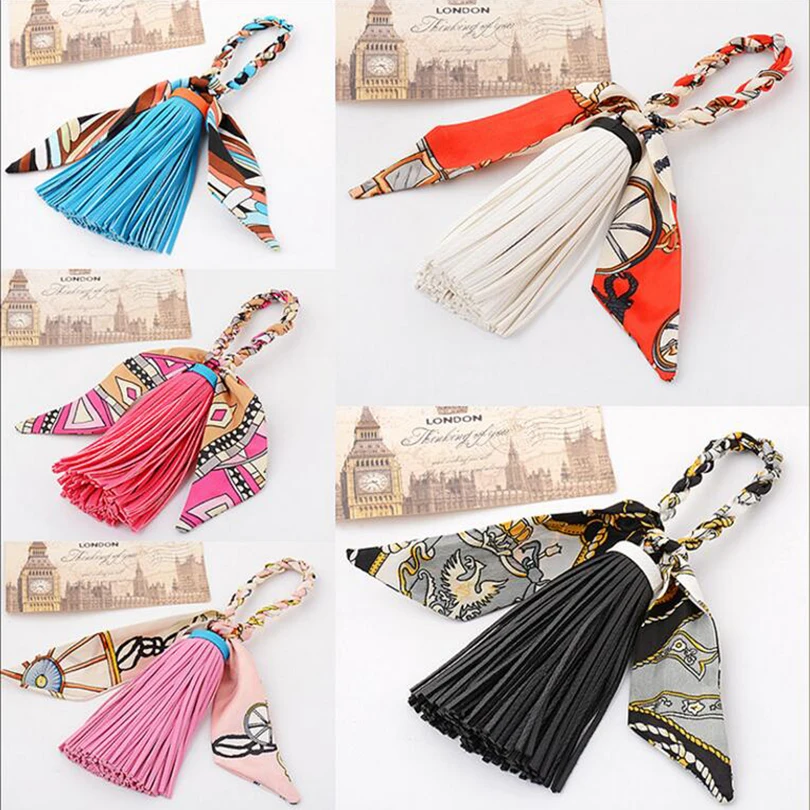 Fashion Luxury Charm Pendant Silk Tassel Women Keychain Purse Bag Key Chain PU Leather Tassels Car Key Holder llaveros R257