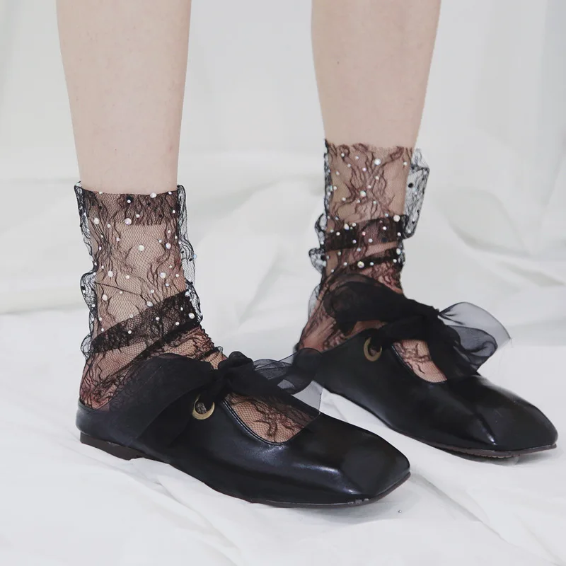 

Spring Summer Lace Gauze Bling Flash Simulation Drill High Quality Pure Color Women Heap Socks Mix Color 5pair/lot