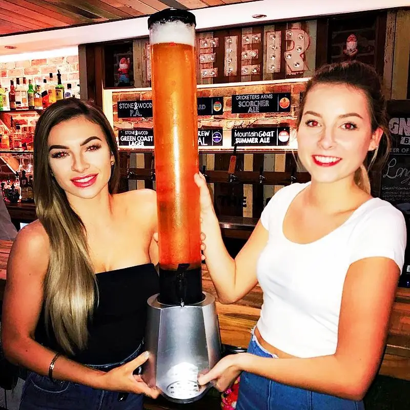 4 Pieces Beer Tower Dispenser with Ice Tube, Cup Holder, Silver, Red, Bars, Party, Men's Gift, 3 Liters, BT10