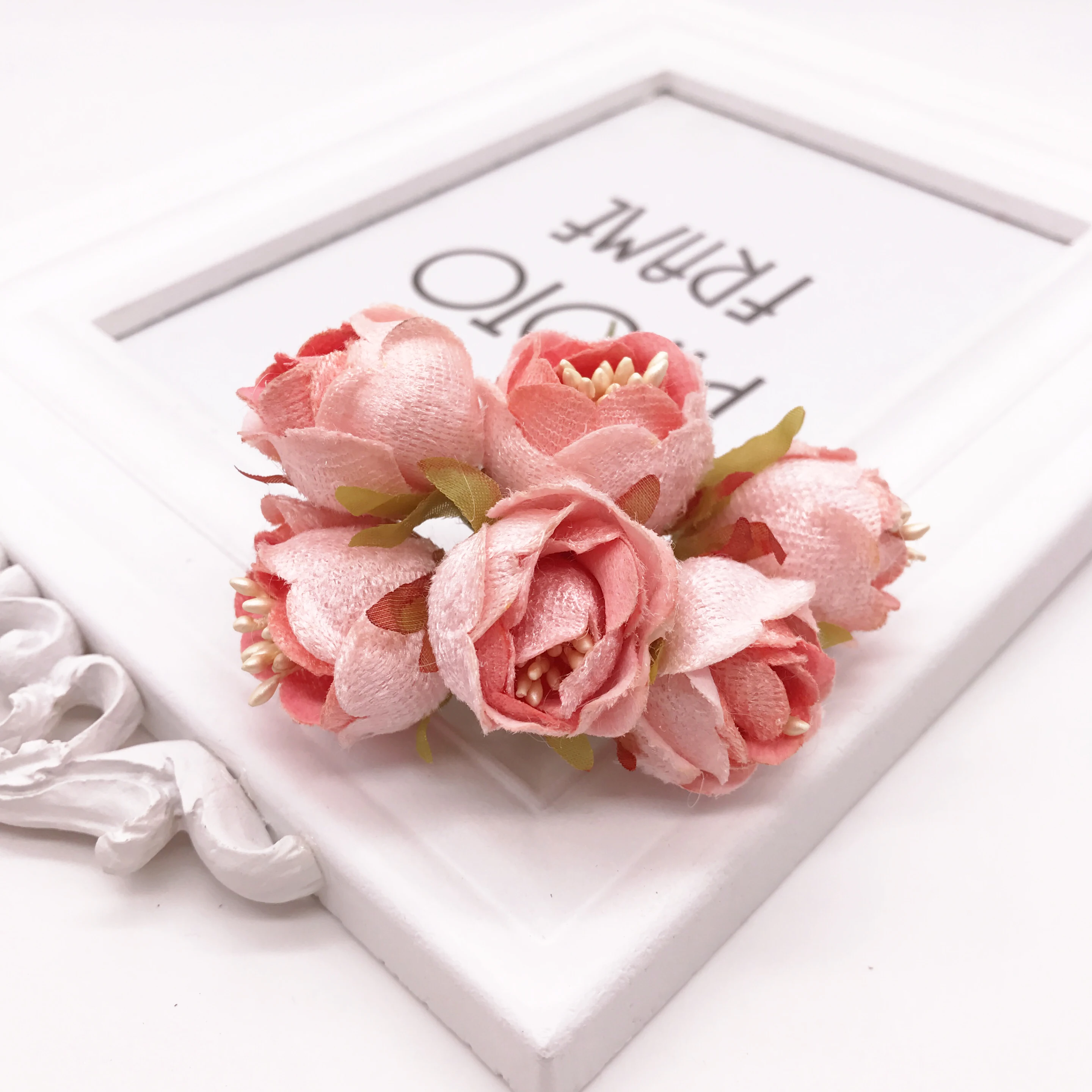 6pcs/lot Mini Silk Artificial Rose Flowers Bouquet Wedding Decoration Paper Flower For DIY Scrapbooking Handmade Flower Ball
