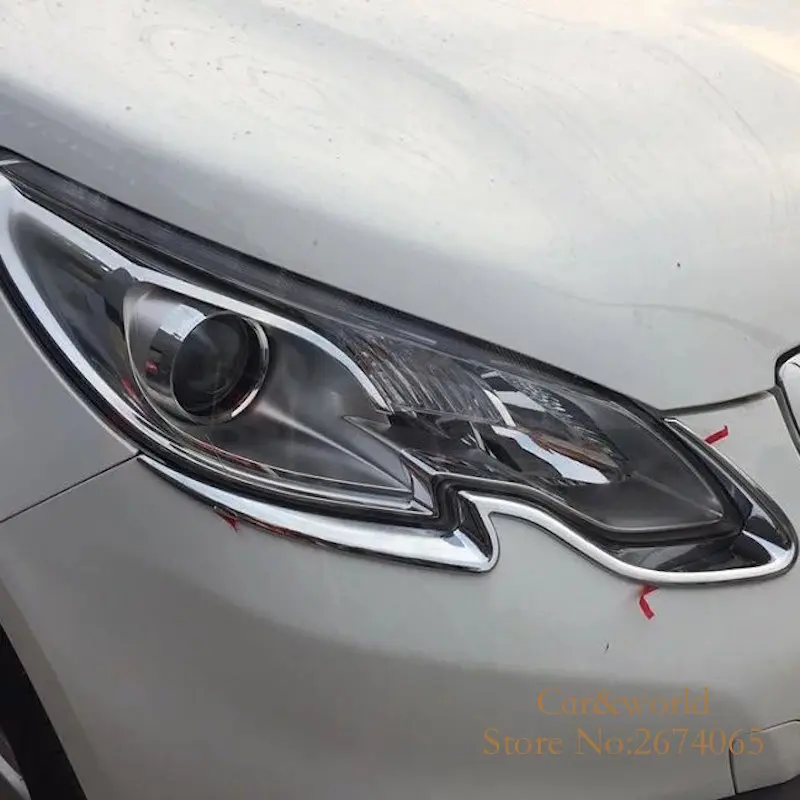 ABS Chrome For 2014 2015 2016 Peugeot 2008 HeadLights Eyebrows Cover Trim Front Head Light Decoration Car styling Accessories