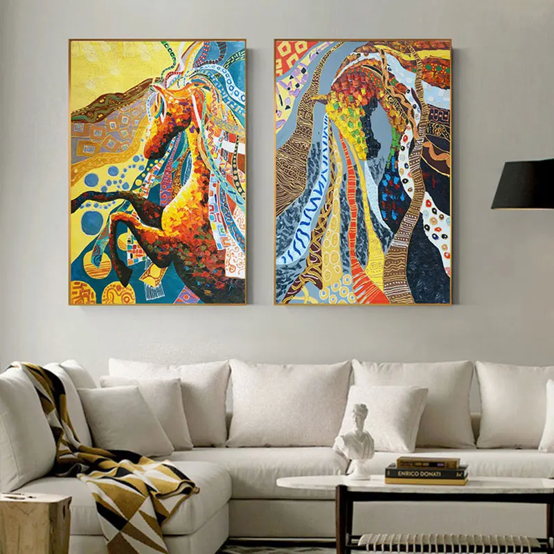 Abstract European Picture on The Wall Splendid Colorful Horse Oil Painting Poster Print for Living Room Wall Art Salon Tableaux