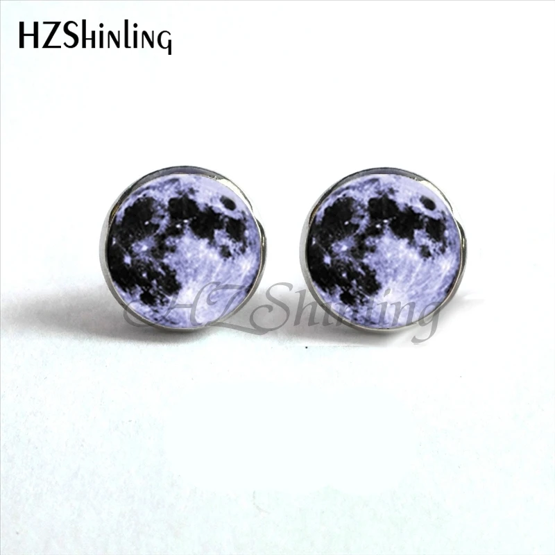 NES-0015 Full Moon Earrings Astronomy Space Post Ear Nail Jewelry Full Moon Ear Stud Glass Dome Earrings For Women HZ4