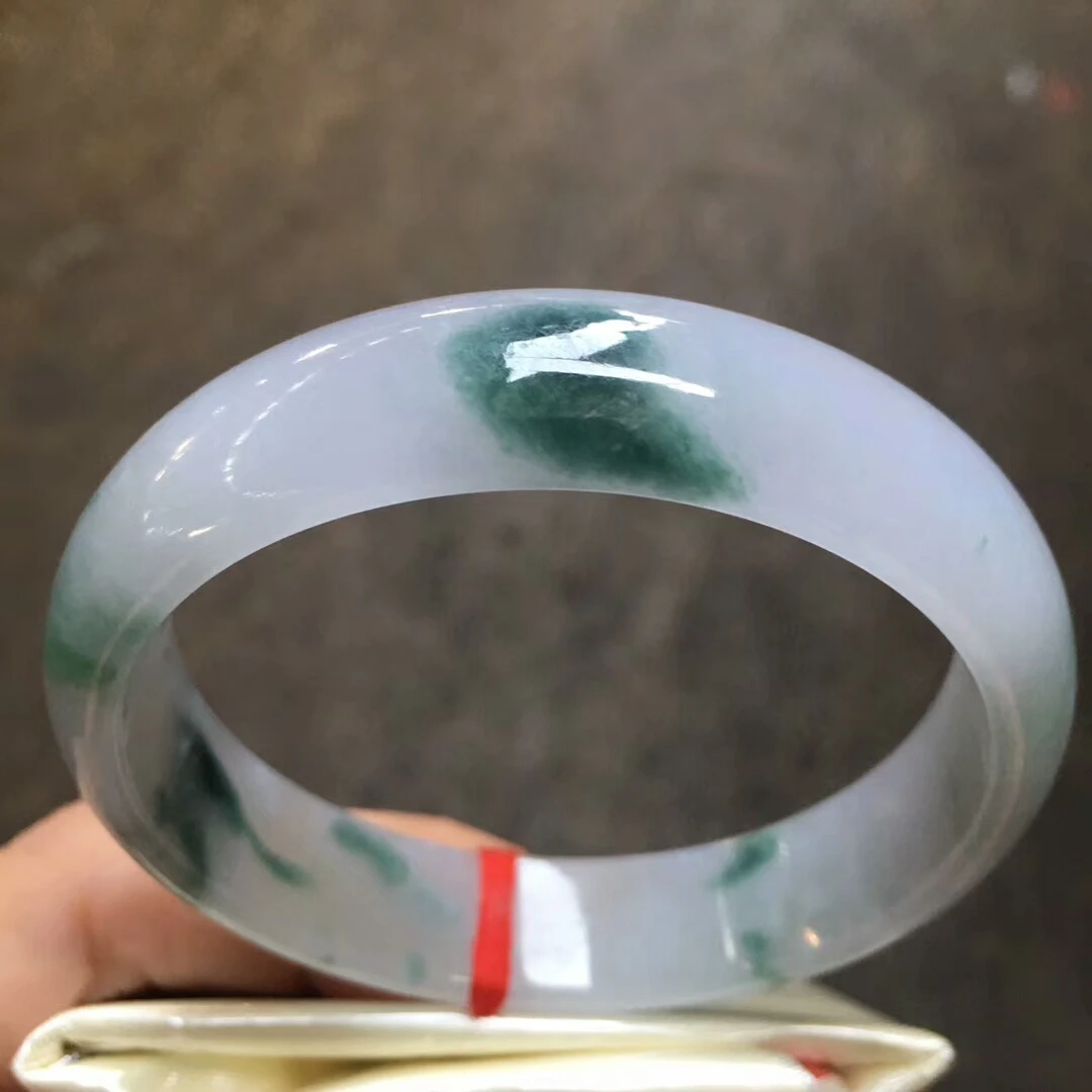 

Only One !57.7MM Certified (Grade A)100% Natural Green Jadeite JADE Bracelet Women Bangle