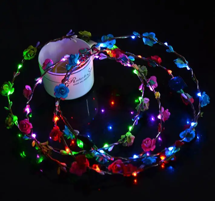 Led Flower Wreath Headband Crown Festival Floral Garland Bohemia for Park Wedding Headdress Glow Hair Band Hen Party favors