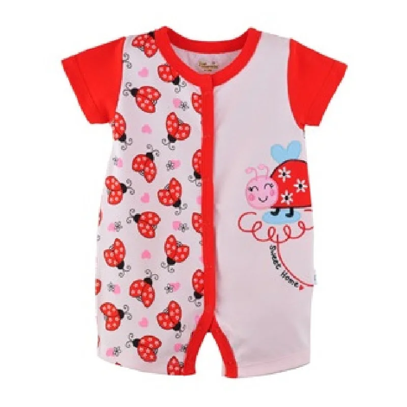 Ladybug Baby Girls Rompers Short Sleeve Summer Brand New Babies Overall Toddler Jumpsuits Retail