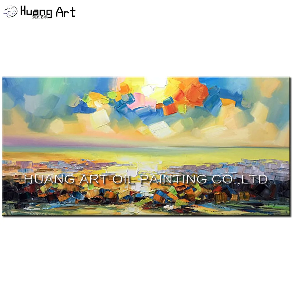 

Handmade Abstract Knife Landscape Oil Painting for Living Room Decor Colorful Seascape Picture for Hotel Wall Art Painting