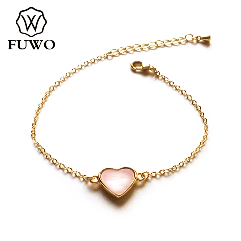 FUWO Fashion Seashell Bracelet With Golden Filled Brass Chain Elegant Heart Bracelet Jewelry Wholesale BR518