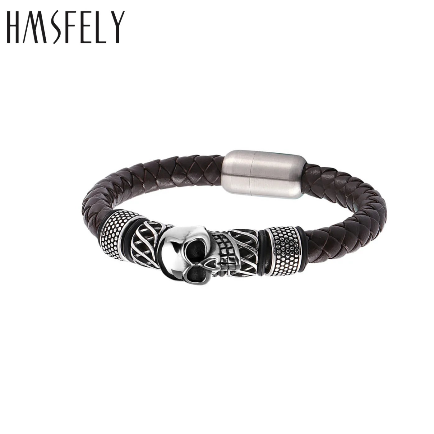 HMSFELY 316l Stainless Steel Skull Head Beads Accessories For DIY Leather Bracelet Jewelry Making 6mm 8mm Hole Size Bead 5pcs