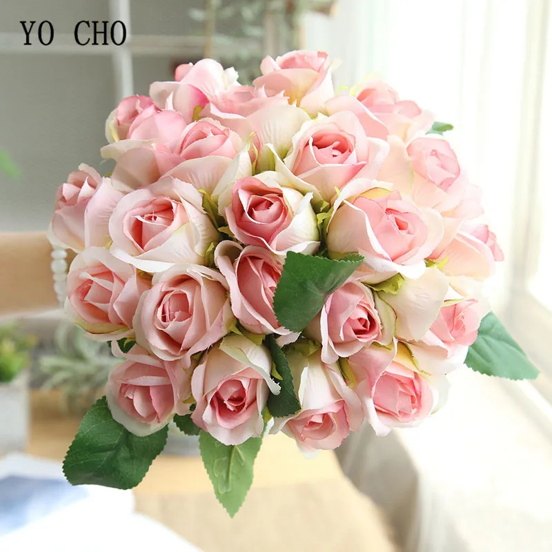 Yo cho buquê de casamento rosa com rosas, branco, artificial, para damas de honra, suprimentos de casamento