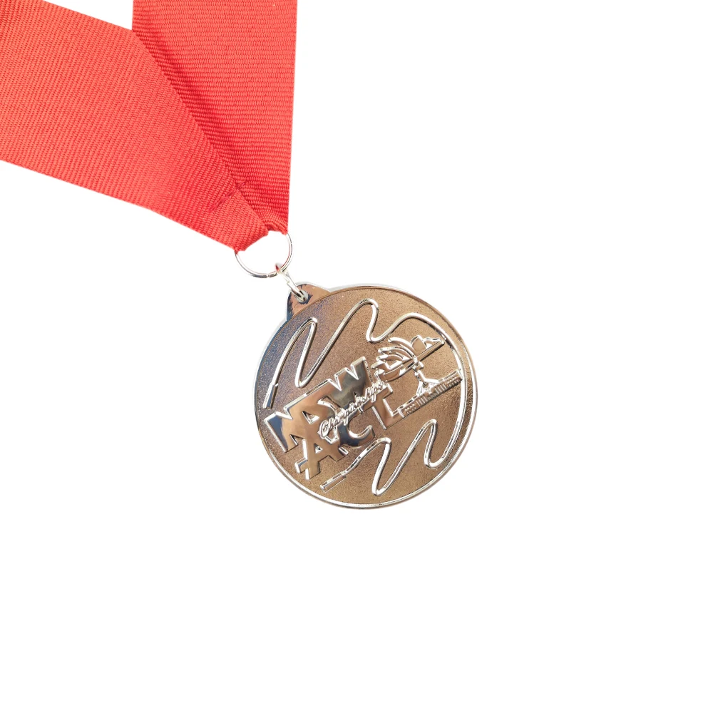 Round Shiny Silver Medal with Texture Effect, Customized Zinc Alloy Medal, 2.55 in