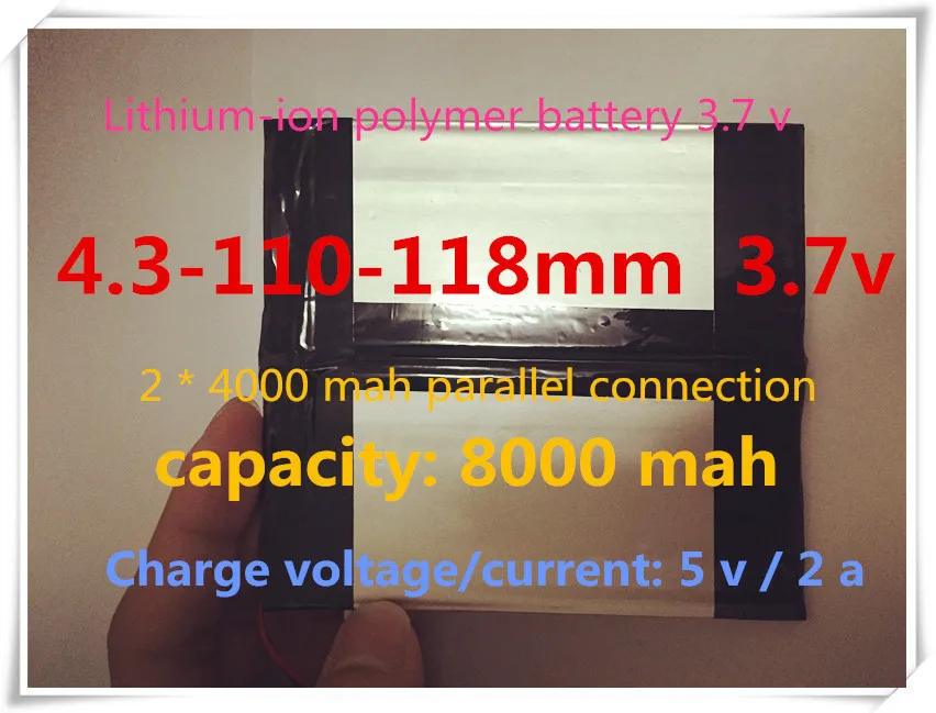 

[L304] 43110118 3.7V,8000mAH,[40110120] ; polymer lithium ion / Li-ion battery for tablet pc,vido,ployer