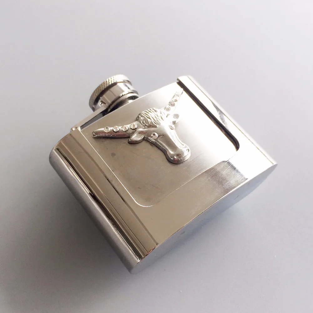 Retail (2oz Western Longhorn Bull Stainless Steel Flask) BUCKLE-FL-Bull Flask Belt Buckle Free Shipping