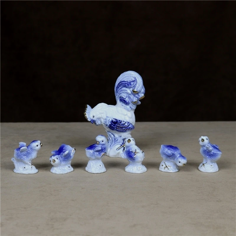 磁器鶏家族置物手作りセラミックひよこミニチュア装飾品家の装飾アートとクラフトコレクション父へのギフト