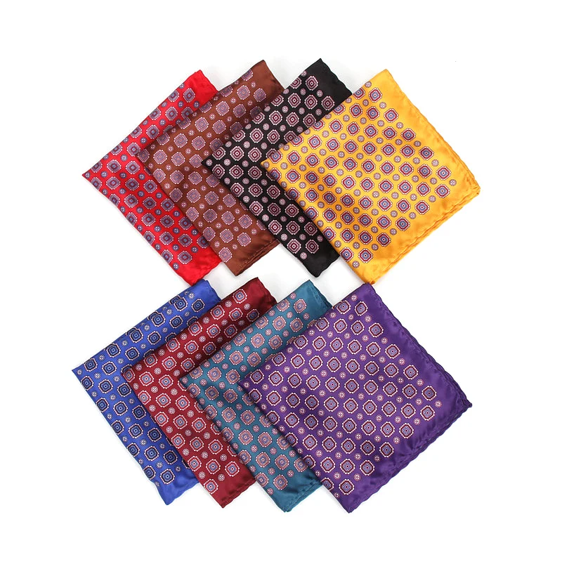 แบรนด์ชายผ้าเช็ดหน้า Vintage Geometric Pocket Square Soft Hankies งานแต่งงานธุรกิจผ้าไหมสีสันสดใสผ้าขนหนูของขวัญ Navy