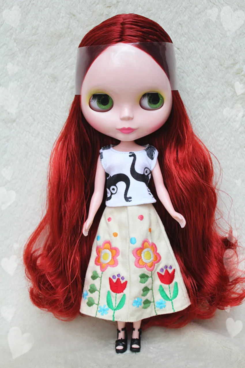 Blygirl Blyth doll Wine red hair No.8305 ordinary body 7 joints DIY doll for their makeup