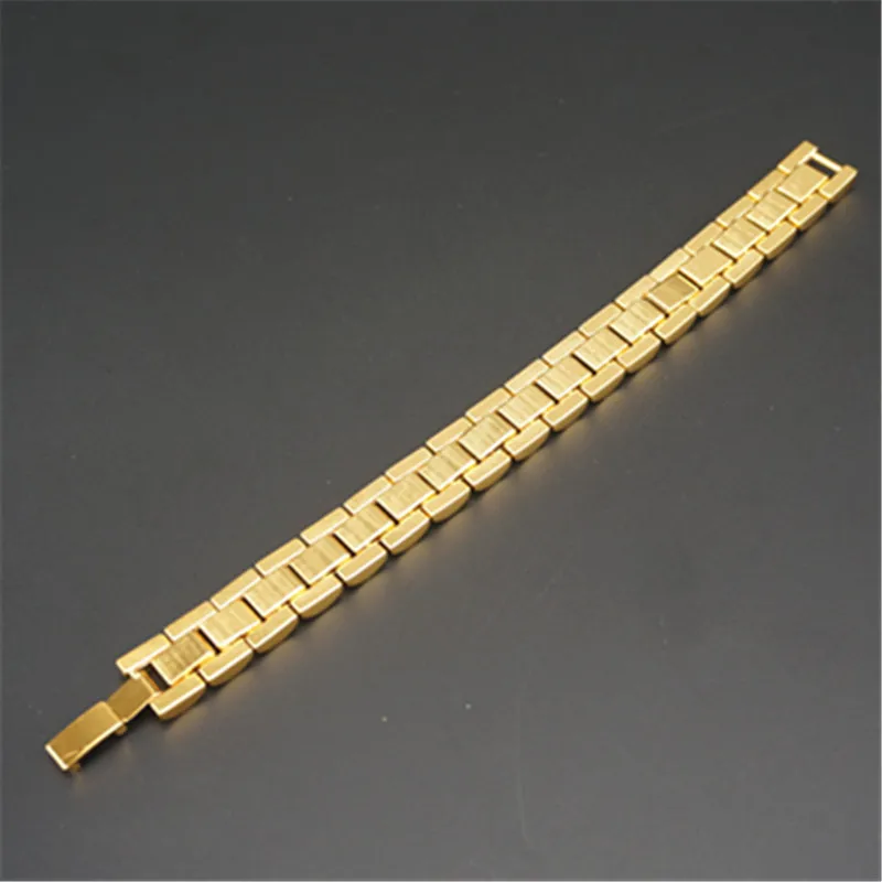 Bling 15mm 20cm Golden Silver Color Bracelet Hip Hop Mens Rhinestone Watchband Chain Tank Bangles For Boys Grils Hand Jewelry