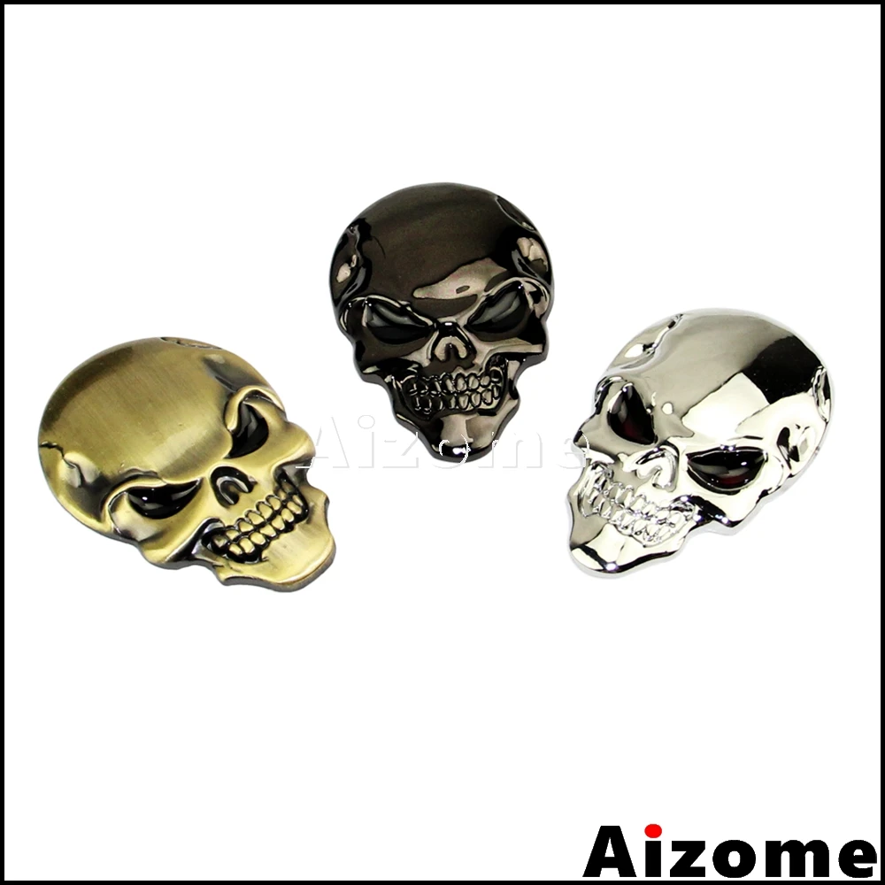 Aluminum Alloy 3D Skull Car Stickers For Harley Motorcycle Car Body Decoration Stickers Devil Skull Decals Alloy Metal Stickers