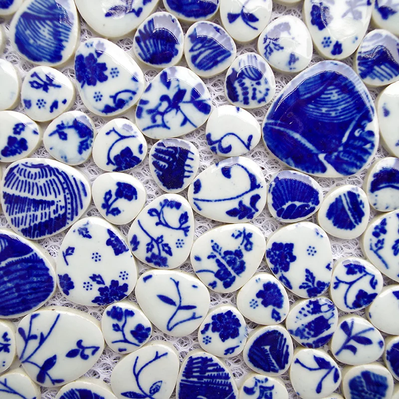 Blue and white porcelain pebble mosaic tile kitchen backsplash tile bathroom swimming pool wall paper garden saloon floor tile