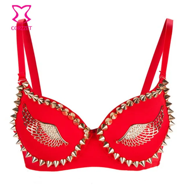Corzzet  Burlesque Costume Dancewear Punk Bralette Push Up Bras Stud Rivet Intimates Female Bra Tops lingerie  Gothic Underwear
