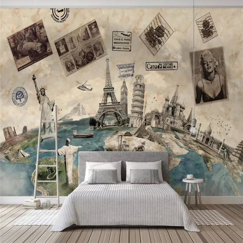 3d wallpaper mural nostalgic earth classic architecture sofa living room TV family art background wall silk waterproof material