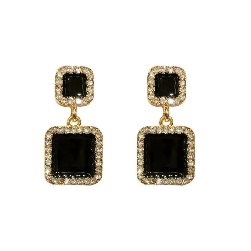 New Square Black Crystal Earrings Rhinestone Fashion Personality Sweet Earrings For Women Jewelry Wedding Earrings Oorbellen