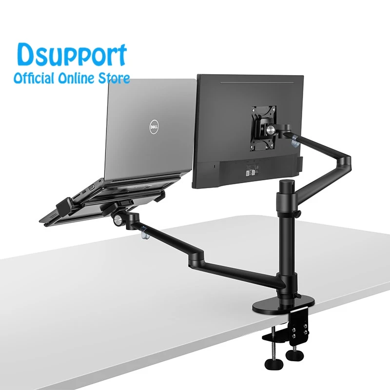 Aluminum Height Adjustable Desktop Dual Arm 17-32 inch Monitor Holder+10-17 inch Laptop Stand OLL-3L Full Motion Mount Arm