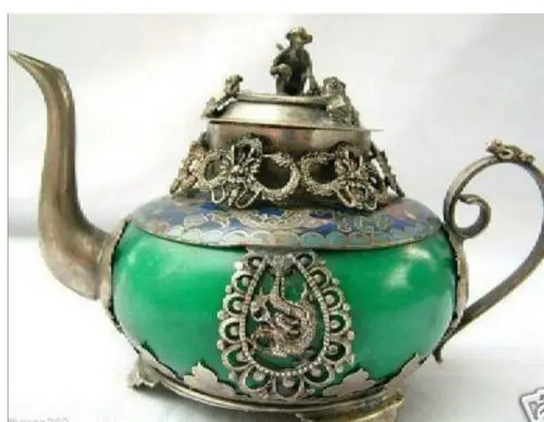 

Tibetan silver Art old tibet silver jade teapot Healing Medicine statue copper tools wedding Decoration Brass