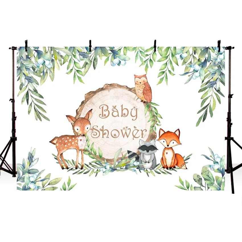 MEHOFOTO Vinyl Woodland Baby Shower Backdrops Flower Leaves Animal Birthday Party Backdrop Photography Prop Photo Background