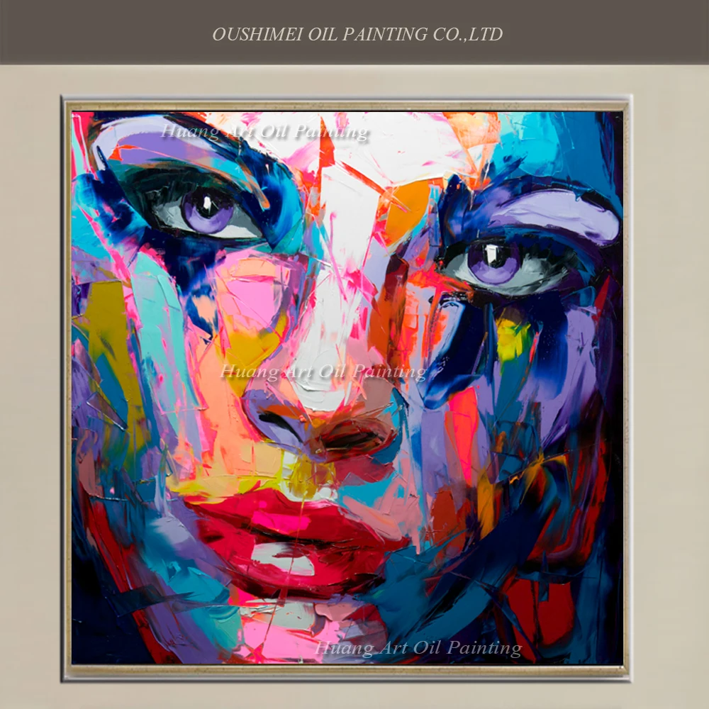 

Professional Artist Handmade Painting on Canvas Nielly Francoise Abstract Portrait Women Blue Face Oil Painting Wall Decor