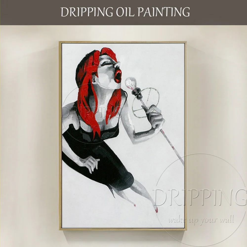 Artist Hand-painted High Quality Modern Wall Art Abstract Singer Oil Painting for Living Room Red Lip Sexy Singer Oil Painting