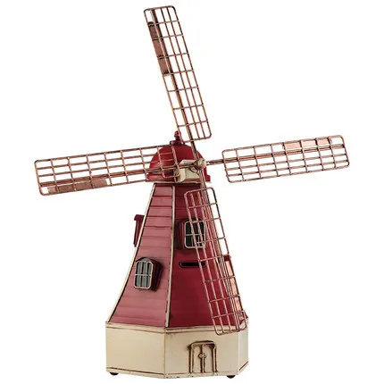 Retro nostalgic wrought iron Dutch windmill piggy bank model creative photo studio wedding photography props decorative ornament