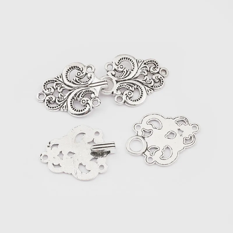 3sets Tibetan Silver Cardigan Clip clasps Swirl Flower Cape Cloak Clasp Fasteners Sew On Hooks Eyes Cardigan Clip Metal Fastener