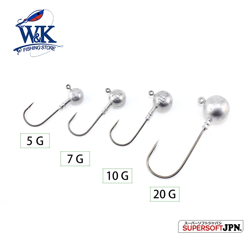 W&K 5g/7g/10g/20g Original Jig Head Barbed Hook Jigs Hook for Soft Lure Grub Bait Pin Tail Fishing Hooks Accessories