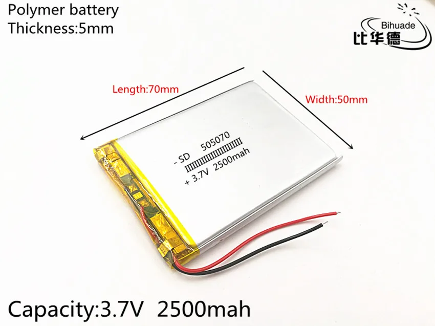 3.7V 2500mAh 505070 Lithium Polymer Li-Po li ion Rechargeable Battery cells For Mp3 MP4 MP5 toy mobile bluetooth