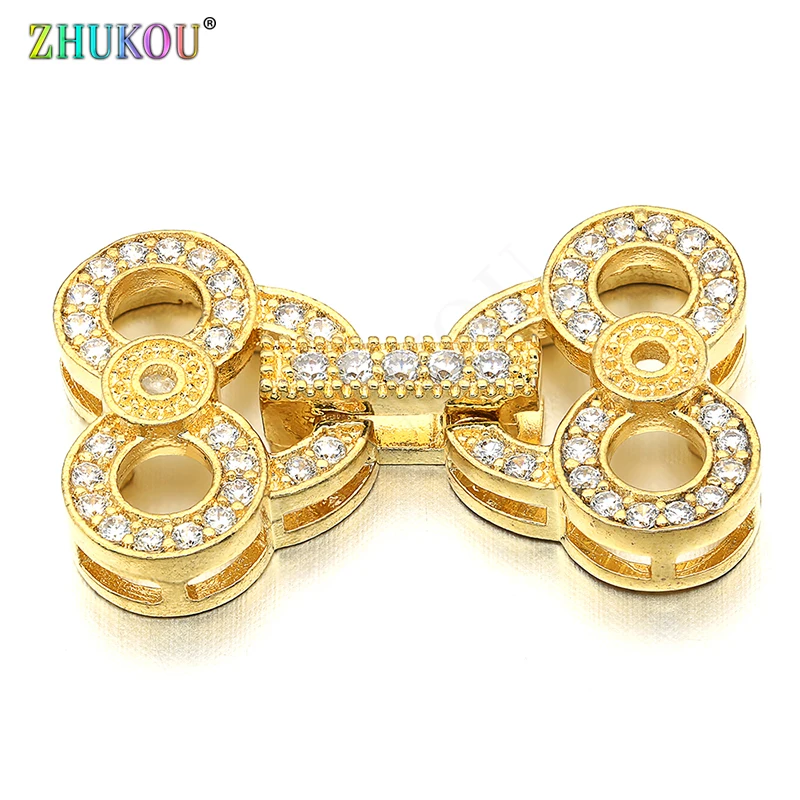 16*26mm Brass Cubic Zirconia Clasps Hooks for Diy Jewelry Findings Making, Mixed Color, Model: VK38