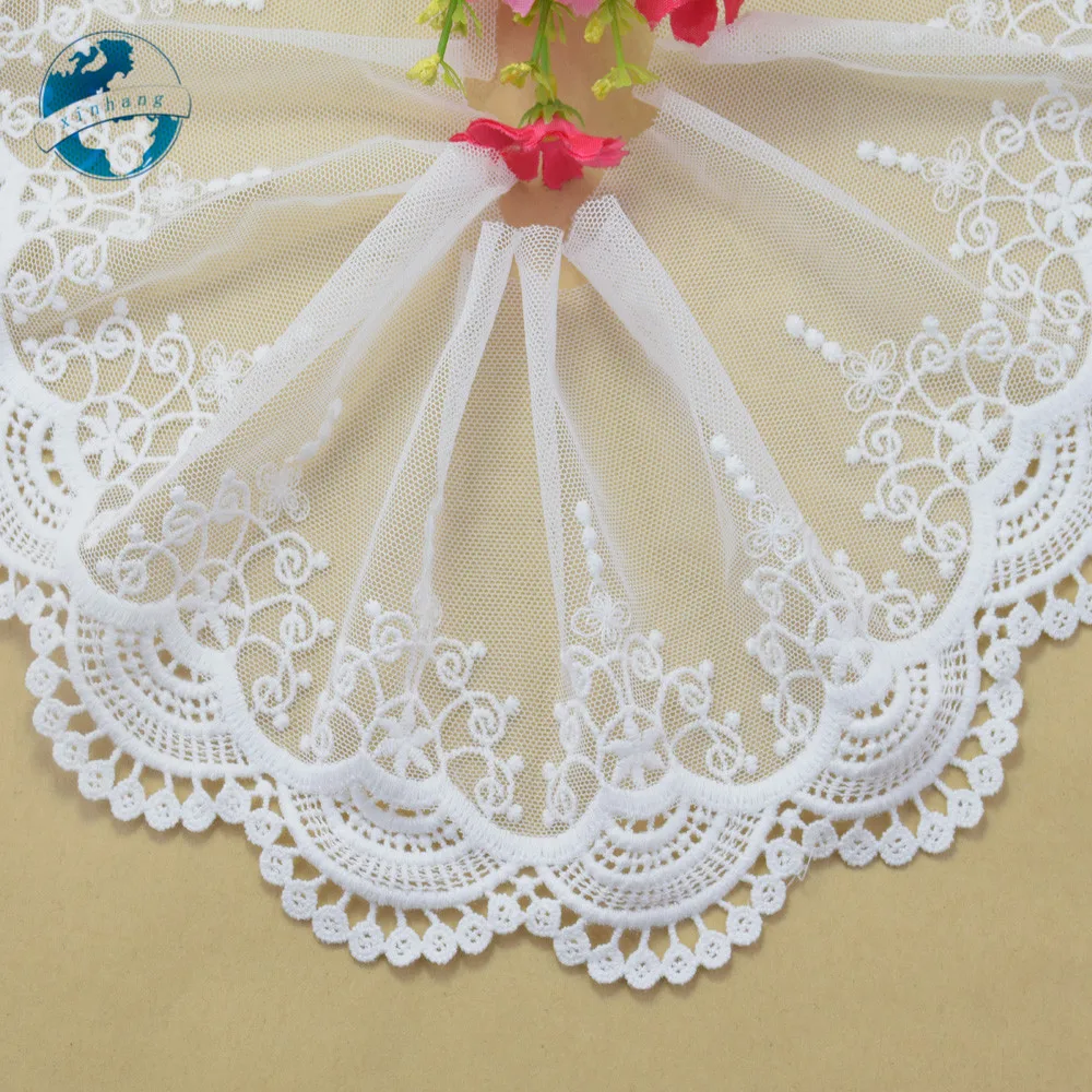 12cm Wide White Lace Embroid Sewing Ribbon Guipure African Lace Fabric Trim Warp Knitting DIY Garment Wedding Accessories#2636
