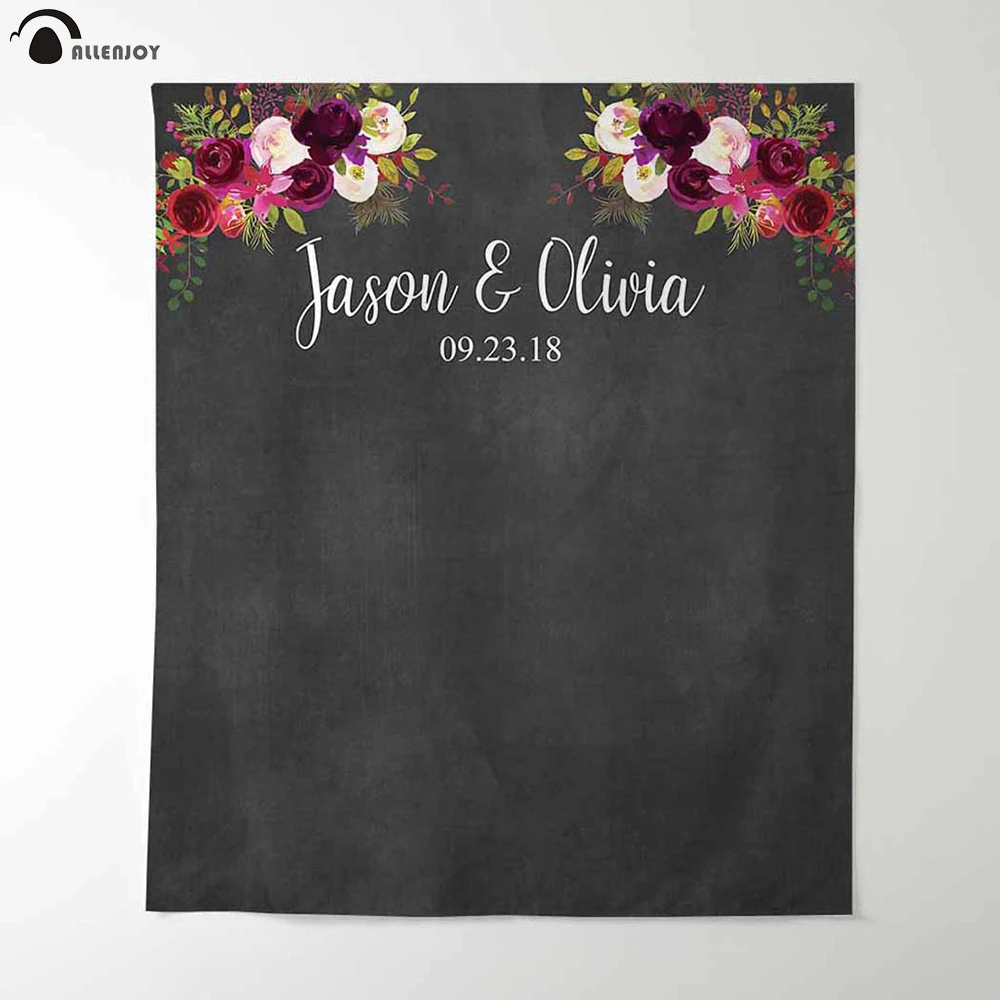 Allenjoy photo backdrop background blackboard dark floral love wedding custom romantic celebration photocall photographic