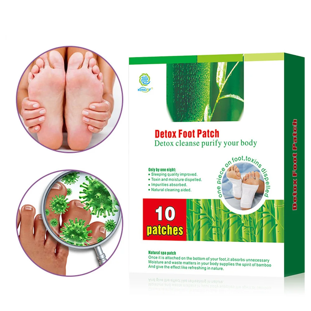 KONGDY 10 Pieces Bamboo Vinegar Detox Foot Patch Cleansing Slimming Stress Relief Feet Pads Beauty Health