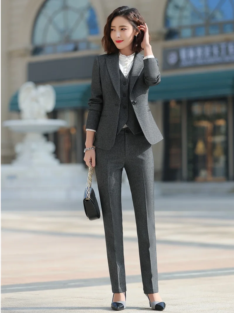 3 Pieces Sets Formal Women Business Suits With Pants and Jackets Coat and Vest & Waistcoat Ladies Office Work Wear Blazers