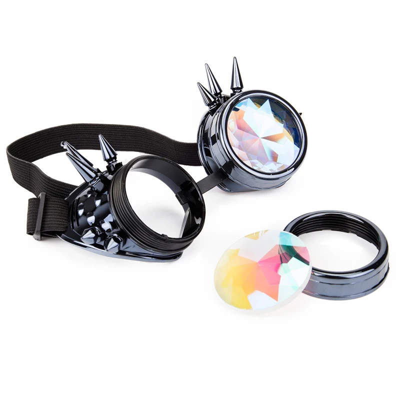 Hotselling Kaleidoscope Rainbow Glasses Crystal Lenses Men Women Rivet Steampunk Goggles Cosplay Vintage Gothic Eyewear