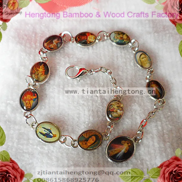 free ship 6pcs/pack fancy metal oval alloy saint bracelet, religious bracelet double side saint sticker with epoxy