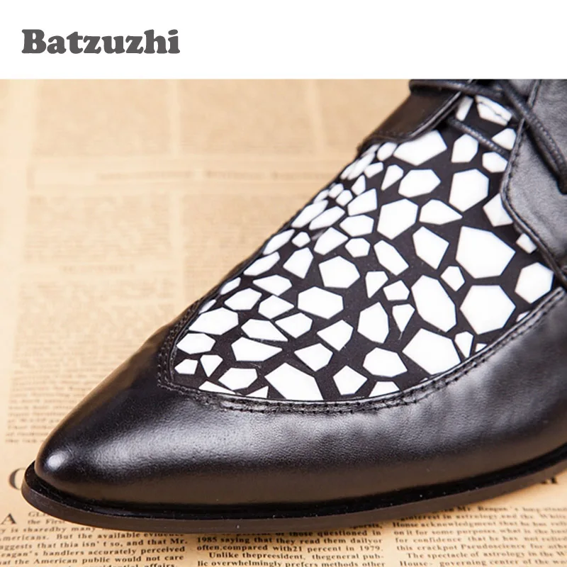 Batzuzhi أحذية رجالية برباط علوي أحذية جلدية سوداء بمقدمة مدببة أحذية جلدية عصرية للرجال على الطراز الإيطالي بوتاس، مقاس Pluz #5