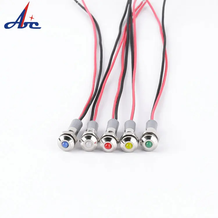 

6mm LED Ball Head Metal Waterproof 2V/3V/6V/12V/24V/110V/220V Pilot Signal Lamp 150mm Wiring Cable Boat Car Indicator Light